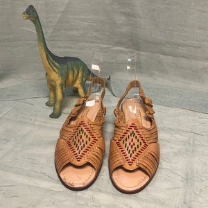 Naturalizer Woven Leather Tan Green & Red Slingback Vintage Huaraches | 7.5 N
